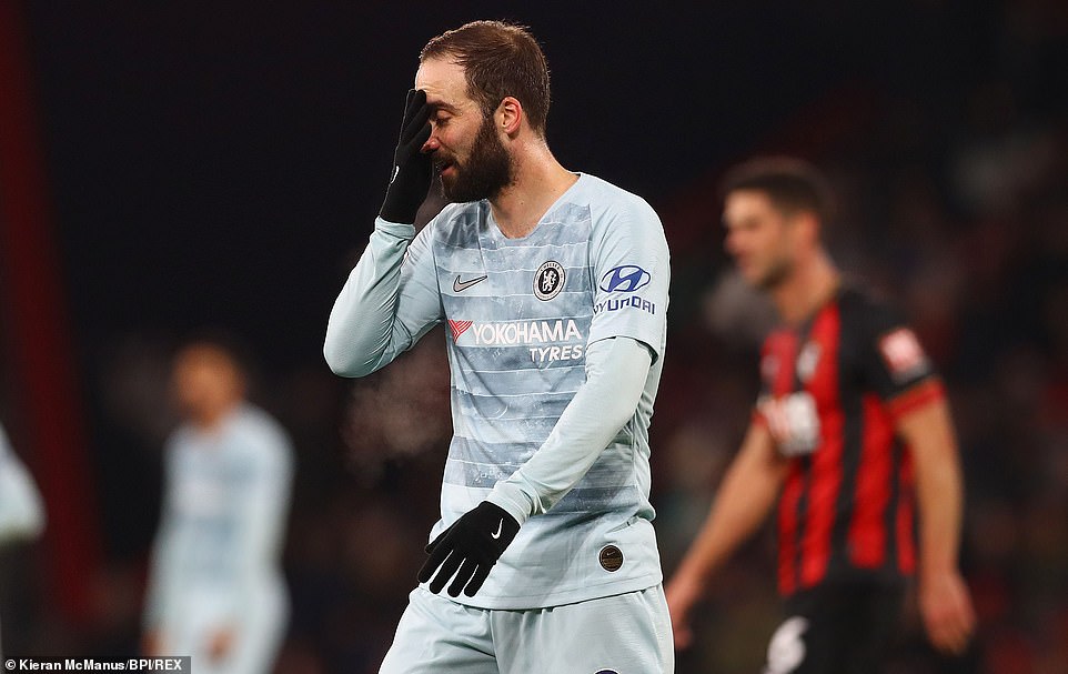 Gonzalo Higuain was substituted after 65 minutes as he made his first Premier League appearance for Chelsea