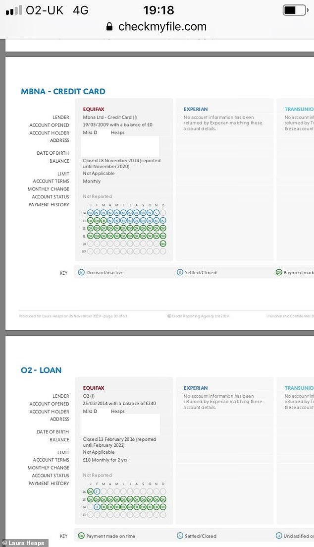 Other credit also registered in the name of her sister, who has a different initial, ended up on her Equifax report. The rating agency apologised and said it had corrected the mistake