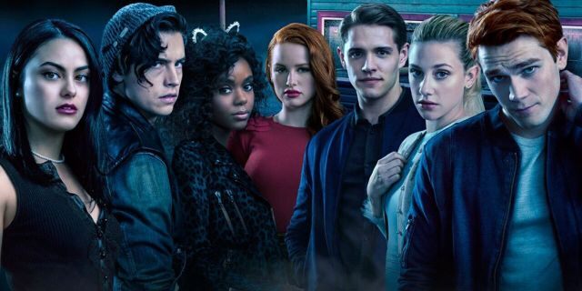 The 'Riverdale' cast (L-R): Camila Mendes, Cole Sprouse, Ashleigh Murray, Madelaine Petsch, Casey Cott, Lili Reinhart, KJ Apa 
