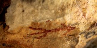 A view of a 5,000 year-old cave painting discovered by Spanish expert and researcher Agustin Palomo in Alburquerque, Extremadura, Spain