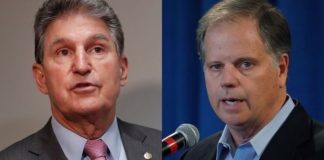 Sen. Joe Manchin, D-W.Va, and Sen. Doug Jones, D-Ala., are believed to be possible votes to acquit the president in an impeachment trial. (AP/Reuters)