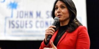 Democratic presidential candidate U.S. Rep. Tulsi Gabbard, D-Hawaii speaks to Democrats gathered at the Spratt Issues Conference in Greenville, S.C., Saturday, Dec. 14, 2019. (AP Photo/Meg Kinnard)