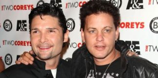 Corey Feldman, left, and Corey Haim attend the A&amp;E Premiere Of 