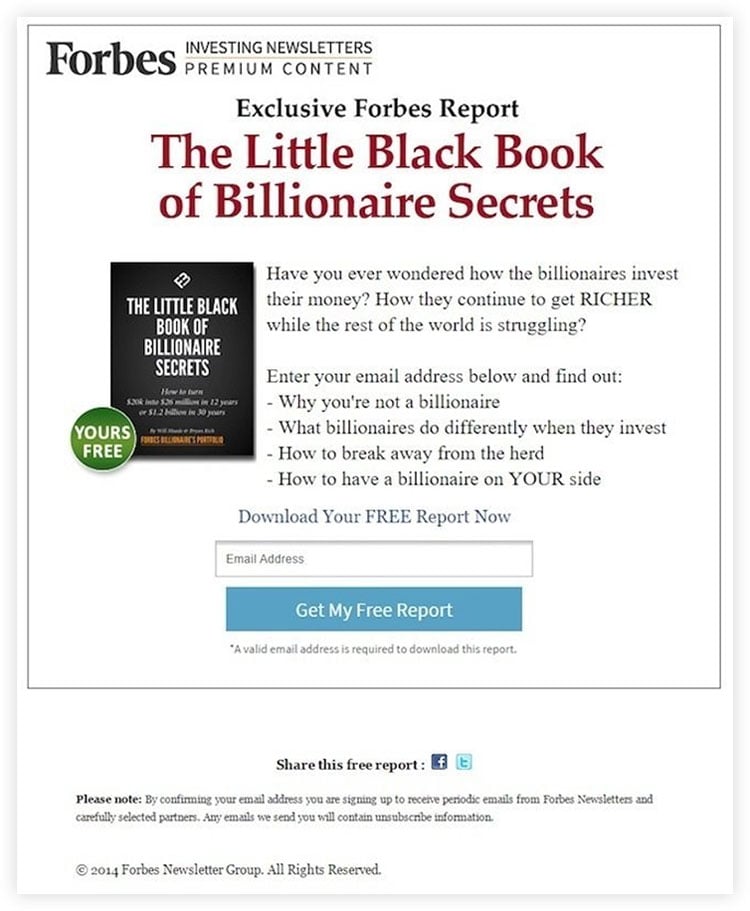 Example of a very basic lead magnet opt in form