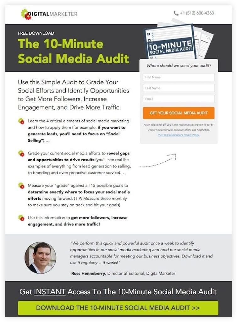 Example of a checklist lead magnet optin page