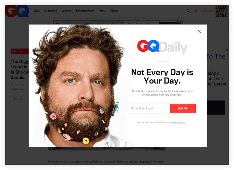 Example of a pop up optin form